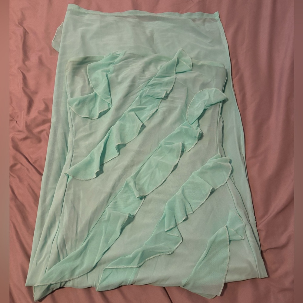 Turquoise Ruffled Strapless Prom Dress - Picture 2 of 6